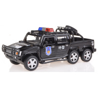 加长六轮悍马合金警车模型皮卡越野车可开真人语音儿童玩具 悍马皮卡警车黑色四开门