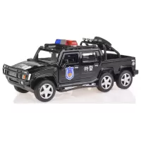加长六轮悍马合金警车模型皮卡越野车可开真人语音儿童玩具 悍马皮卡警车黑色四开门