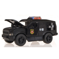加长六轮悍马合金警车模型皮卡越野车可开真人语音儿童玩具 防爆警车黑色五开门