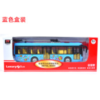 合金双节巴士模型加长无轨电车公交大巴车公共汽车儿童玩具 单节天线巴士蓝色