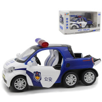 合金奔驰斯玛特警车模型加长六轮皮卡车声光回力小汽车儿童玩具 蓝色警车