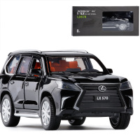 雷克萨斯lx570合金车模型仿真越野车suv声光回力六开儿童玩具车 黑色