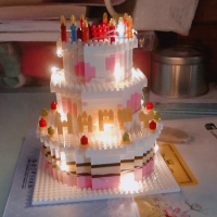 生日蛋糕微型兼容乐高式微小颗粒钻石拼装玩具网红积木女孩子 生日蛋糕+灯饰[1950颗粒]
