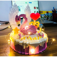 生日蛋糕微型兼容乐高式微小颗粒钻石拼装玩具网红积木女孩子 火烈鸟蛋糕+灯饰