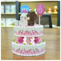 生日蛋糕微型兼容乐高式微小颗粒钻石拼装玩具网红积木女孩子 生日蛋糕+灯饰[1800颗粒]