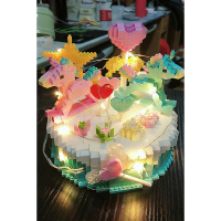 生日蛋糕微型兼容乐高式微小颗粒钻石拼装玩具网红积木女孩子 木马蛋糕+灯饰