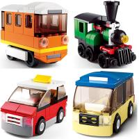 兼容乐高小颗粒拼装积木拼插玩具男孩子组装火车汽车模型拼图 创意N变火车巴士4款