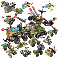 兼容乐高小颗粒拼装积木拼插玩具男孩子组装火车汽车模型拼图 联合军事12合2