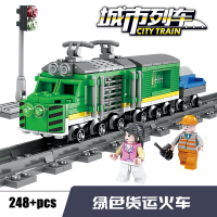 兼容乐高积木火车拼装玩具电动轨道城市系列和谐号高铁模型男孩子 紫色绿色货运火车
