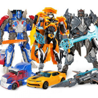 变形玩具金刚5大蜂擎天V柱汽车机器人钢索恐龙6岁男孩儿童玩具 黄蜂战神+擎天战神+威震天