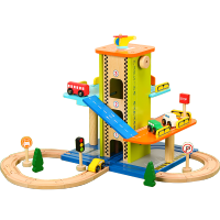 木质仿真升降停车场轨道车兼容brio木质托马斯小火车轨道玩具 新款三层停车场
