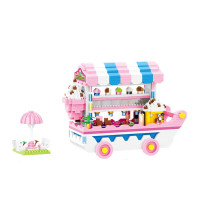 微型小颗粒拼装拼接积木拼图兼容乐高玩具女孩粉色系糖果冰激凌车 冰激凌车