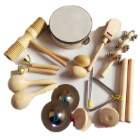 奥尔夫儿童打击乐器玩具 幼儿园小学生16件打击套装组合教具 木质本色11件套