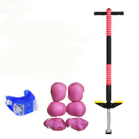 儿童跳跳杆弹跳器小孩娃娃跳健身跳跳棒夜光青少年蹦蹦杆学生玩具 红色单杆+青蛙灯+护具