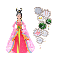 中国古装芭芘比换装娃娃套装大礼盒民族古代仙女公主衣服饰裙子包 冰公主 12关节娃娃+8大礼品 玫红色(雪花)