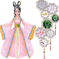 中国古装芭芘比换装娃娃套装大礼盒民族古代仙女公主衣服饰裙子包 冰公主 12关节娃娃+8大礼品 粉色(雪花)
