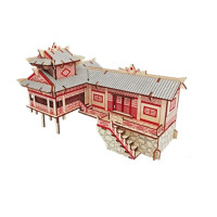 中国古建筑模型木质立体3d拼图木头手工拼装积木制作玩具天坛 激光版吊脚楼3D图解