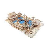 中国古建筑模型木质立体3d拼图木头手工拼装积木制作玩具天坛 激光版爱晚亭3D图解