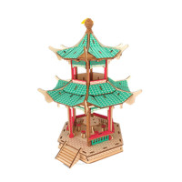 中国古建筑模型木质立体3d拼图木头手工拼装积木制作玩具天坛 激光版（岳阳楼）3D图解
