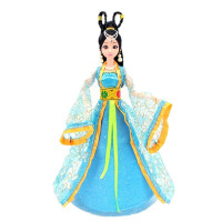 中国古装芭芘比娃娃套装礼盒4D真眼白浅仙女女孩生日娃娃衣服 雪花蓝色 4D美瞳12关节(盒装)