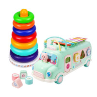 婴幼儿童巴士玩具8个月宝宝男女孩八音手敲琴1-2-3岁打击乐器 巴士敲琴+彩虹叠叠圈 #20 巴士敲琴+七彩叠叠杯