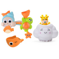洗澡玩具下雨云朵小鸭子喷水蛋宝宝戏水儿童浴室洒水花洒 小企鹅喷水云雨 标配 小鹿云雨+海螺转转乐1只软胶勺