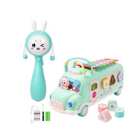 婴幼儿童巴士玩具8个月宝宝男女孩八音手敲琴1-2-3岁打击乐器 巴士敲琴+彩虹叠叠圈 # 巴士敲琴+绿色拨浪鼓(充电版)