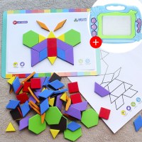 几何形状进阶磁力拼图拼板七巧板儿童力玩具男女孩3-4-6岁 磁力拼拼乐+8969海洋画板带1笔+3印章