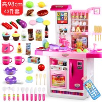 儿童厨房玩具仿真做饭煮饭宝宝7过家家4女孩5男孩8厨具2套装3 1米粉色(遥控触屏带声光可出水)-43件套+送37件蛋糕