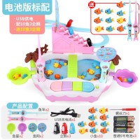 儿童小猫钓鱼玩具磁性男孩1岁半女宝宝二至三小孩力动脑5早教 [电池版-粉]企鹅钓鱼台[标配+10鱼+2竿]
