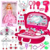 儿童口红女童化妆品套装梳妆台过家家女孩小伶玩具公主彩妆盒 熊猫化妆盒皇冠套餐+芭比娃娃