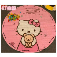 儿童地垫折叠布质收纳地垫儿童爬爬垫宝宝爬行垫可机洗环保游戏毯 KT猫粉色 直径1.5米