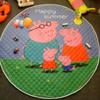 儿童地垫折叠布质收纳地垫儿童爬爬垫宝宝爬行垫可机洗环保游戏毯 小猪一家 直径1.5米