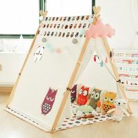 儿童小帐篷游戏屋室内男女孩公主小房子玩具屋城堡印第安宝宝帐篷 平顶猫头鹰帐篷+同款夹棉地垫送云朵雨滴