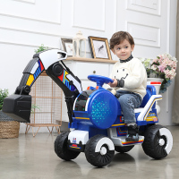 儿童挖掘机工程车男孩电动玩具车大号挖土机钩机可坐可骑电动挖机 宝石蓝+双驱动遥控+大电瓶+电动挖臂+早教灯光