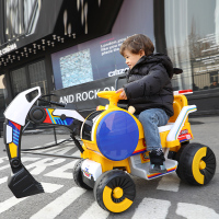 儿童挖掘机工程车男孩电动玩具车大号挖土机钩机可坐可骑电动挖机 活力黄+双驱动遥控+大电瓶+电动挖臂+早教灯光