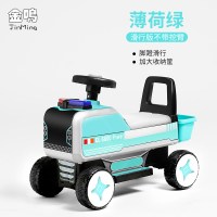 儿童电动滑行挖掘机男孩玩具车挖土机可坐可骑大号学步钩机工程车 薄荷绿滑行版不带挖臂 送铲子电池海洋球安全帽贴花加大后框