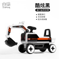 儿童电动滑行挖掘机男孩玩具车挖土机可坐可骑大号学步钩机工程车 酷炫黑滑行版带挖臂 送铲子电池海洋球安全帽贴花加大后框