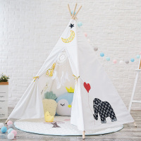 印第安儿童帐篷游戏屋室内女孩公主城堡小房子宝宝玩具屋读书角 五角绣花动物款(不含垫)