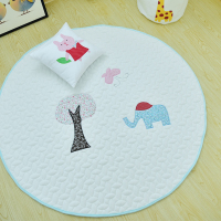 韩式儿童帐篷配套地垫地毯 夹棉绣花垫子宝宝爬行垫防滑脚垫子 绣花白底大象 直径140cm