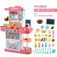儿童宝宝烧饭厨房玩具套装仿真做饭煮饭可女孩小孩模仿做菜过家 72CM豪华厨房喷雾款-粉色(灯光音效+出水功能+手绘板+吊