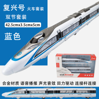儿童轻轨语音地铁模型玩具火车仿真动车组套装回力男孩声光高铁车 复兴号双节蓝