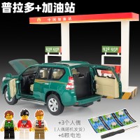 丰田霸道车模四驱金属越野车合金模型儿童玩具车男孩声光小汽车 绿色+[加油站+套餐]