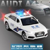JK 1/32 奥迪A4六开合金车模转向避震声光金属汽车模型玩具 公安警车