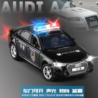 JK 1/32 奥迪A4六开合金车模转向避震声光金属汽车模型玩具 黑色特警