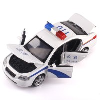 6开金属1:32现代出租车的士警车特警小汽车模型儿童玩具声光回力 白色警车无彩盒