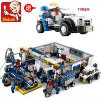小颗粒小鲁班F1赛车运输车拼装男孩儿童积木玩具6-7-10 F1赛车赛道维修站B0356,送F1安全车B0350和拆件器