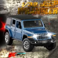 JKM 金属仿真1/32 JEEP Wrangler 六开 转向避震声光合金汽车模型 蓝色