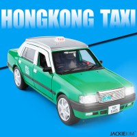 JK香港出租车1/32的士TAXI六开声光回力合金车模男孩金属玩具车 绿色