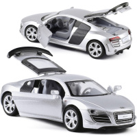 彩珀1:32仿真奥迪R8GT合金汽车模型声光回力小汽车儿童 银色盒装